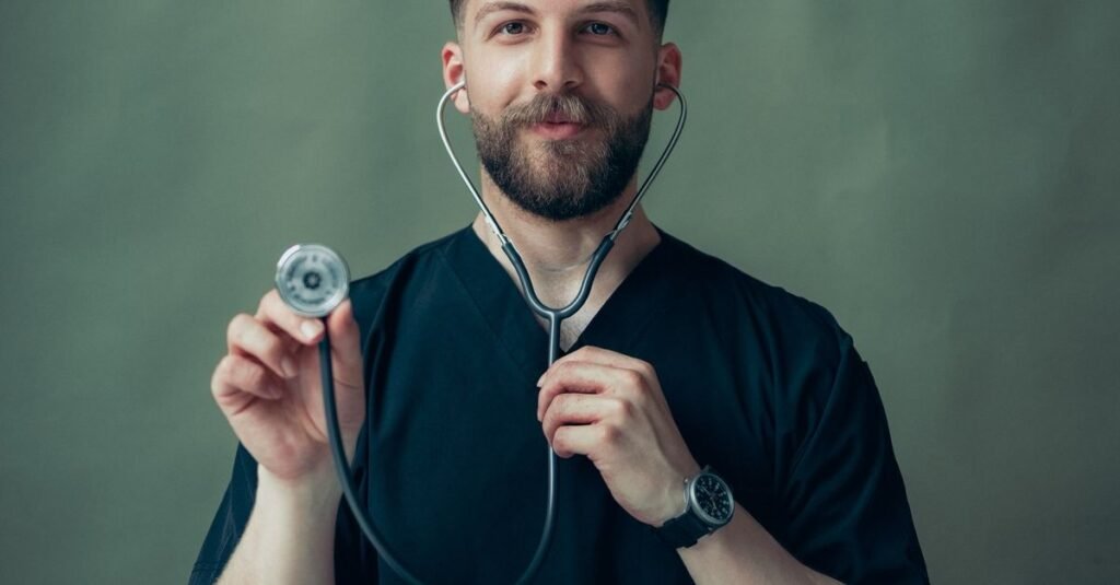 Doctor with stethoscope representing hospital medical care