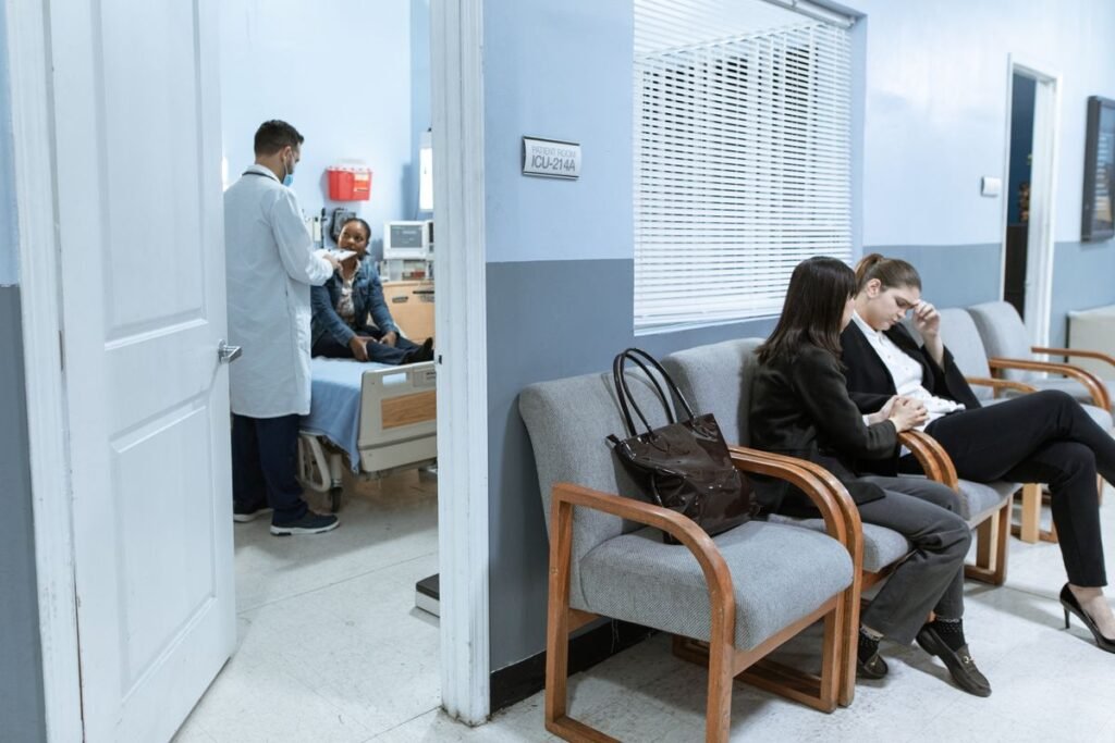 Nurse walking through a hospital corridor
